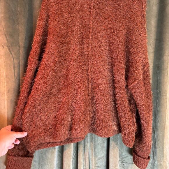 Free People Oversized Brown Icing Soft Fuzzy V-Neck - Picture 6 of 8